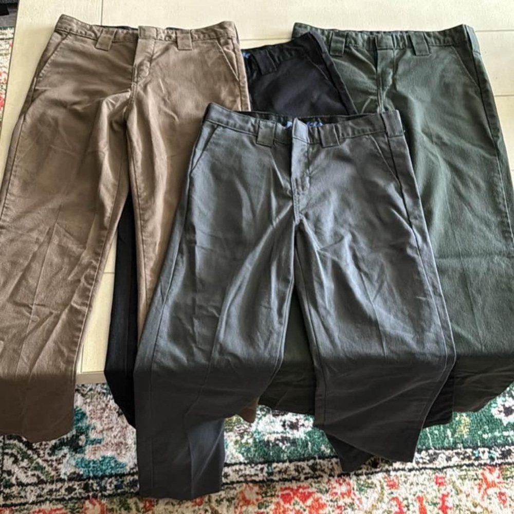 Classic Dickies, Boys  14. GRAY. OLIVE. LIGHT TAN. DARK TAN. BLACK. $55/all.